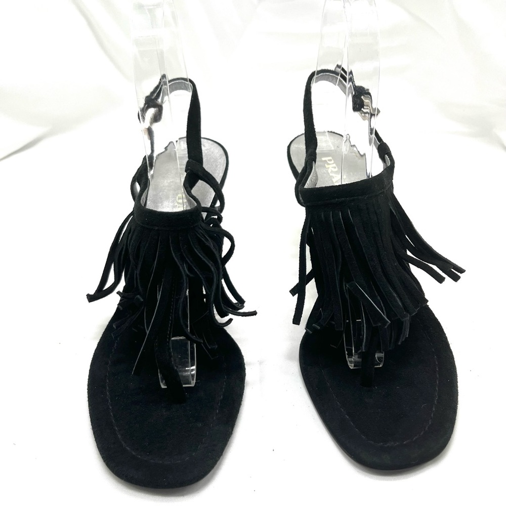 NWOT Prada Black suede fringe kitten heel size 7.5 - Picture 3 of 12